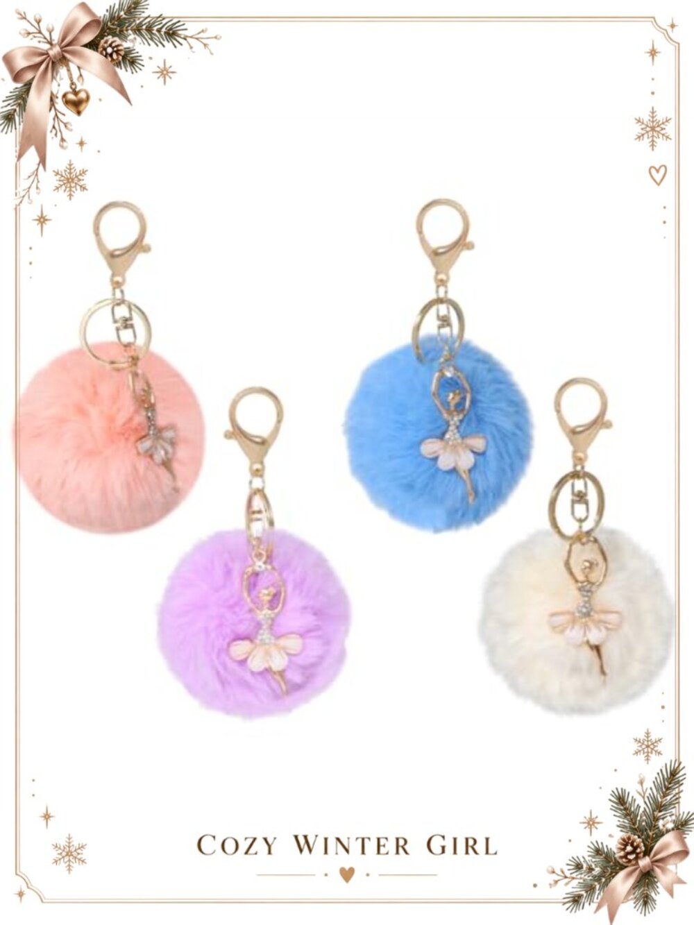 Ballerina Fluffy Faux Rabbit Fur Keychain Set